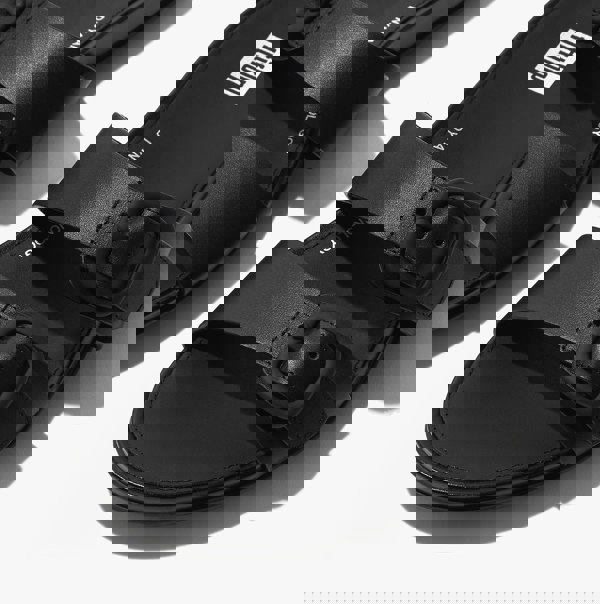 FitFlop GRACIE Womens Rubber-Buckle Leather Two-Bar Sliders All Black