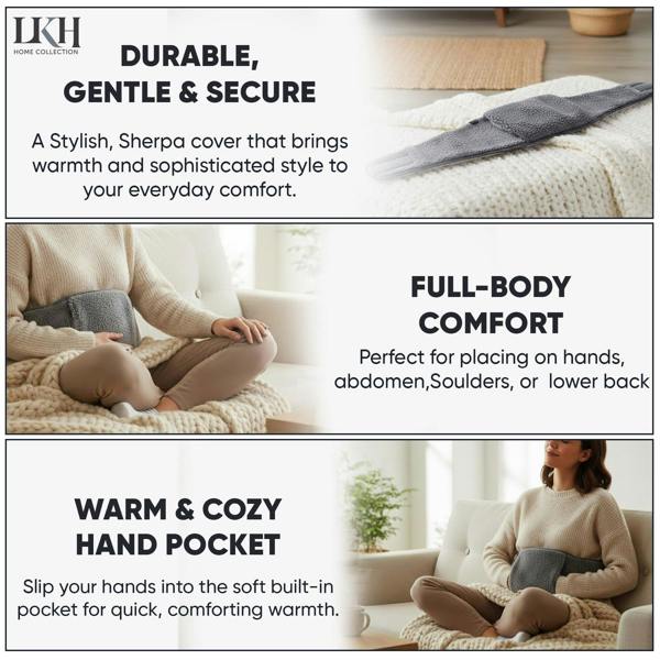 LKH HOME COLLECTION Wearable Hot Water Bottle with Cover UK - 1Litre Wrap Around Hot Water Bottles with Adjustable Belt, Luxurious Sherpa