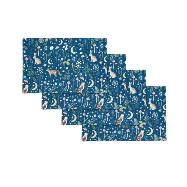 Catherine Lansfield Enchanted Twilight Animals Cotton Dining Placemat 4 Pack Navy Blue