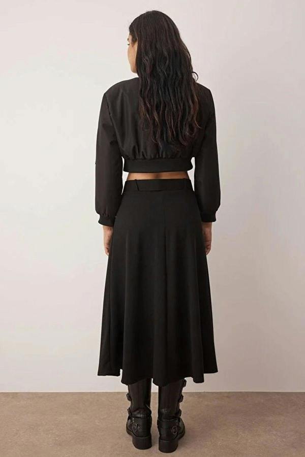 WOVCOR Skater Maxi Stretch Knit Skirt with Belt Detail