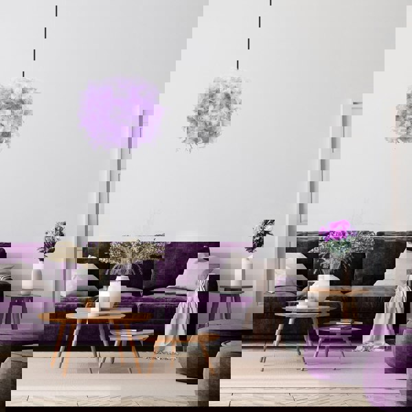 Contemporary and Unique Large Lilac Real Feather Decorated Pendant Light Shade Image 3