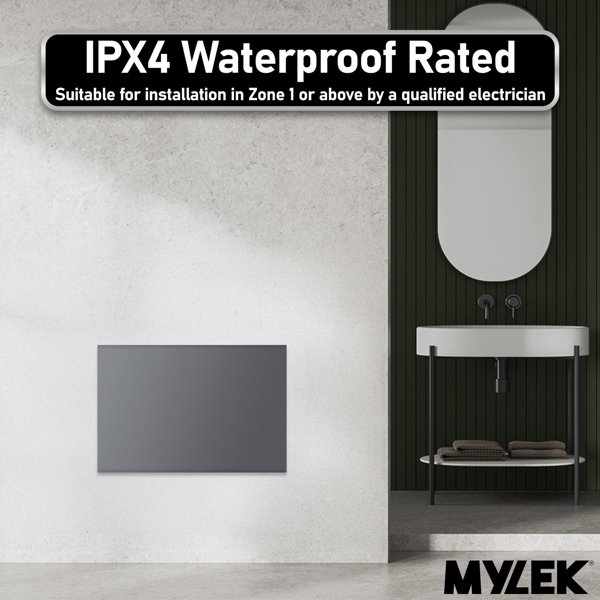 MYLEK Electric Radiator Panel Heater Grey WIFI Smart APP Eco 1200W Bathroom Safe Wall Mounted Timer Thermostat