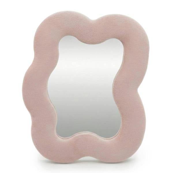 Rose blush soft squiggly mirror with heart-shaped reflective cutout