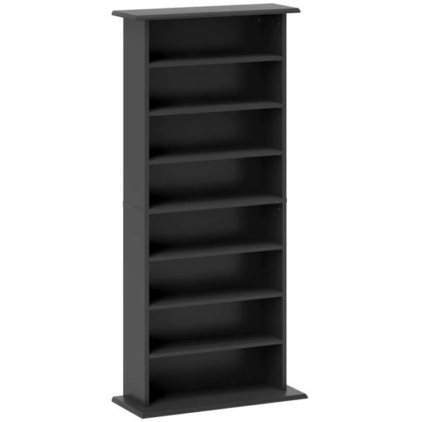 Black CD storage unit with open-front shelving and multiple CD compartments