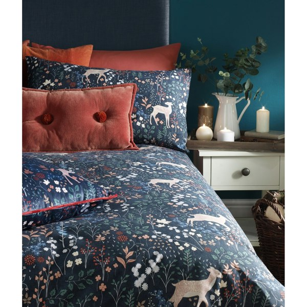 Furn Richmond Duvet Cover Set With Woodland And Botanical Design - Midnight Blue