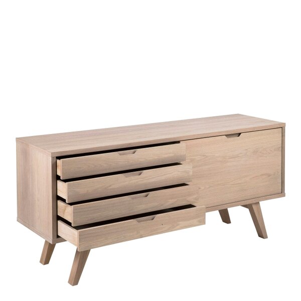 Wyld Haus Jyvaskyla White Oak Wood Sideboard 4 Drawers 1 Sliding Door