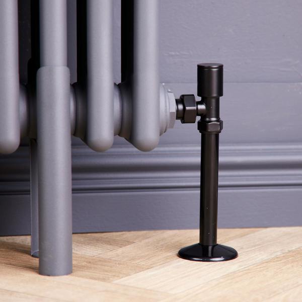 Flode Angled Round Manual Radiator Valve Pack | 15mm x 1/2″ | Satin Black