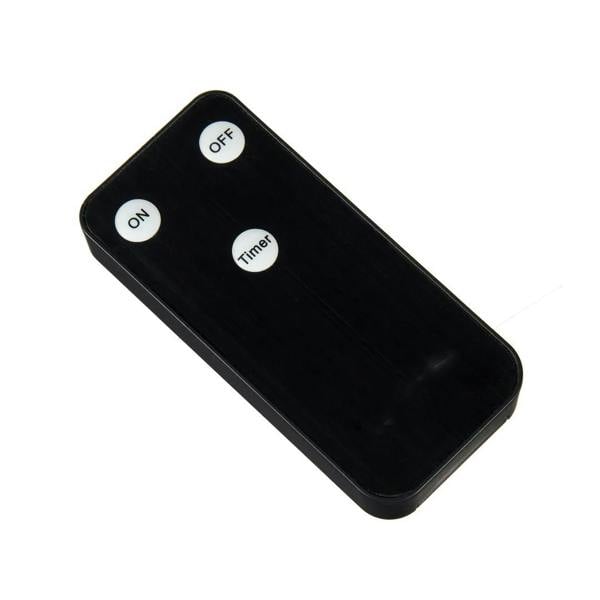 Sleek TruGlow LED candle remote control accessory showing On, Off, and Timer buttons.