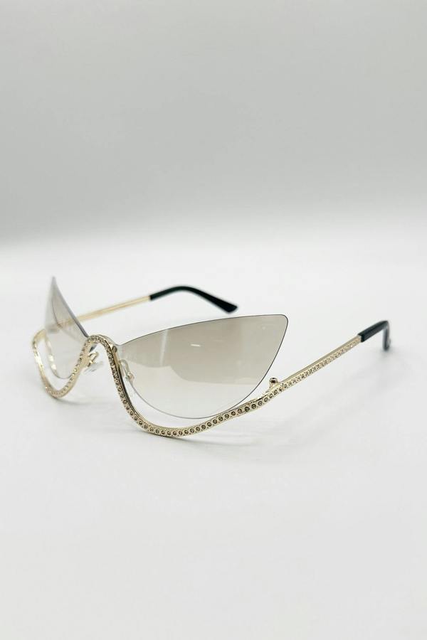 Butterfly Dimante Rimless Sunglasses In Iridescent - svnx
