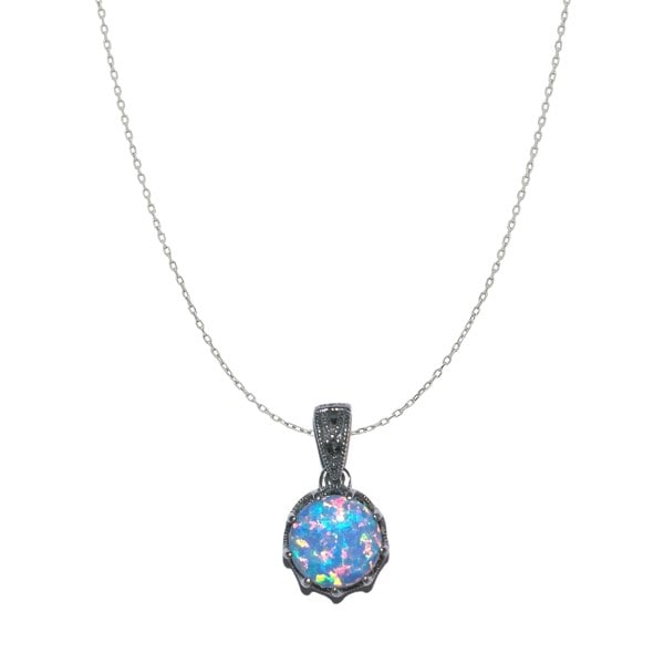 Spero London Round Opal High Quality Sterling Silver Pendant Necklace