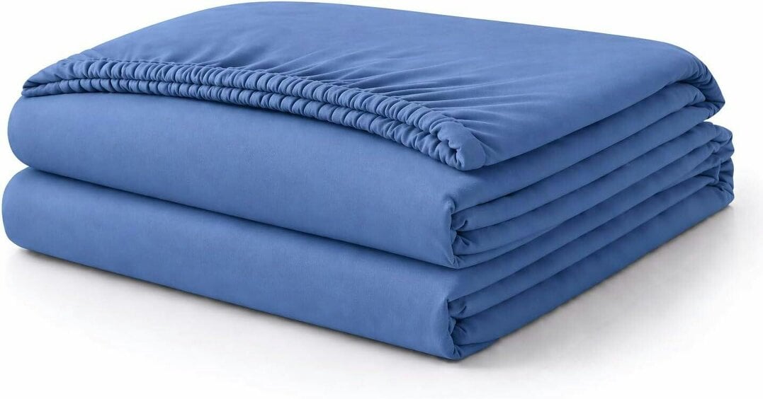 Night Zone Polycotton Fitted Sheet 25cm Deep – Soft Easy Care Elasticated Bedding - Mid Blue