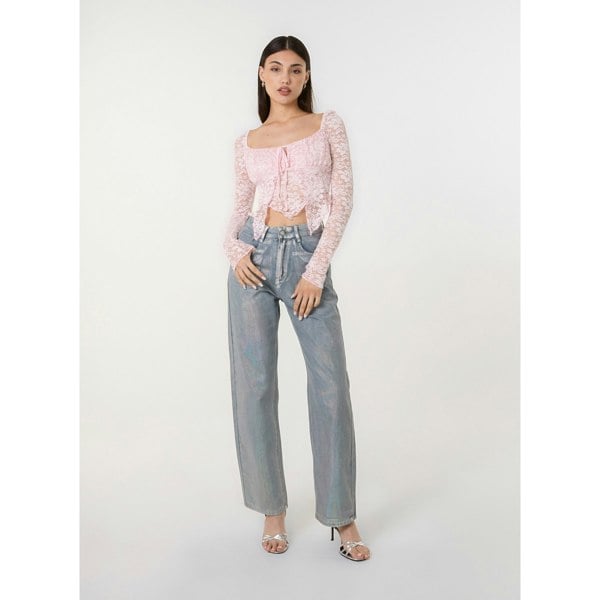 Pink Vanilla Long Sleeve Lace Butterfly Top