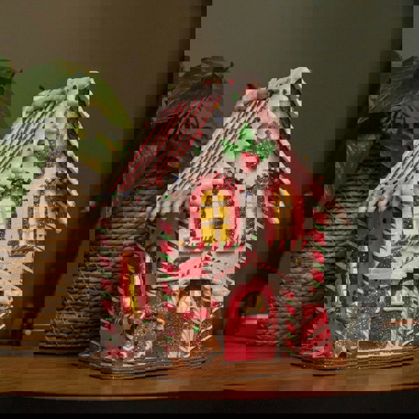 Samuel Alexander 20cm Battery Operated Light up Gingerbread Candy Cabin with Warm White LEDs