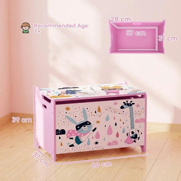 Storage Chest, Wooden Toy Chest with Lid, Flip-Top, Security Hinges and Anti-Pinch Design for Kids, Pink