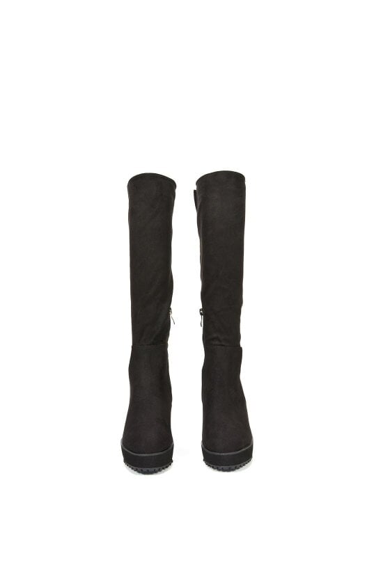 XY LONDON Knee High Wedge Heel Boots With Platforms