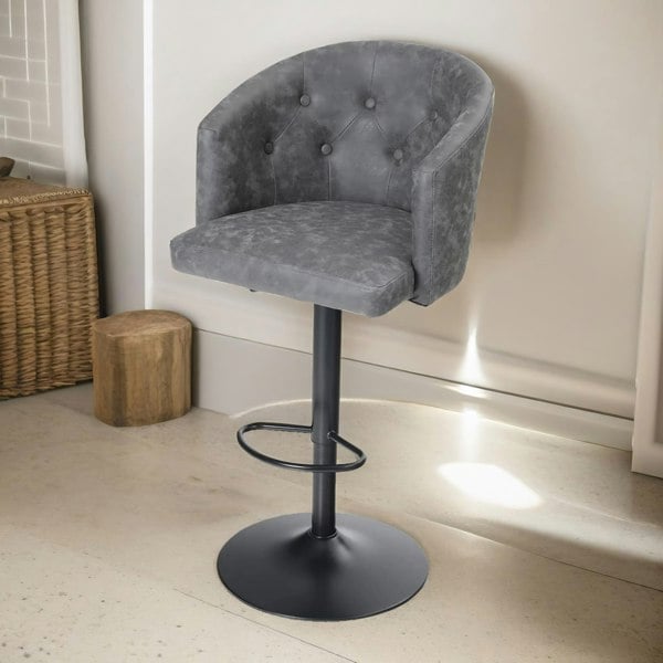 Rafaelo Mobilia 2PC Height Adjustable 360 Swivel Bar Stools Set With Backrest And Armrest Grey