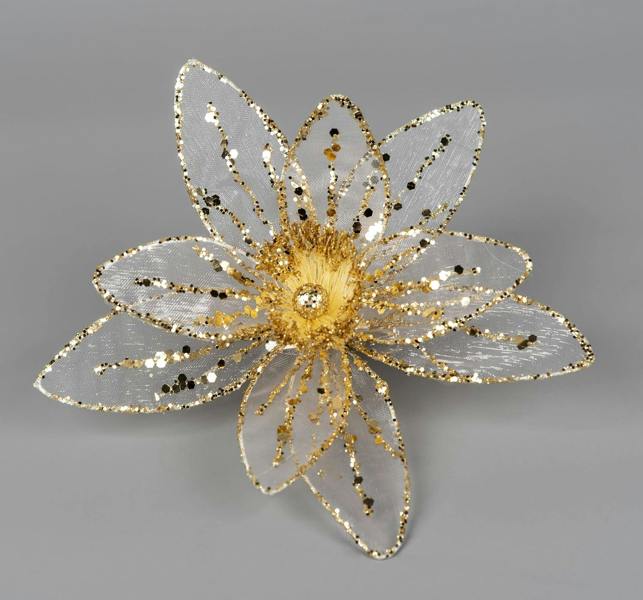 15cm Glitter Poinsettia Christmas Decoration with Metal Clip, Rose Gold Velvet Net, 6 Pack image 4
