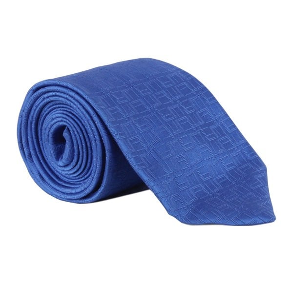 Dunhill silk tie in a geometric patterned miniature Dunhill logo cornflower blue