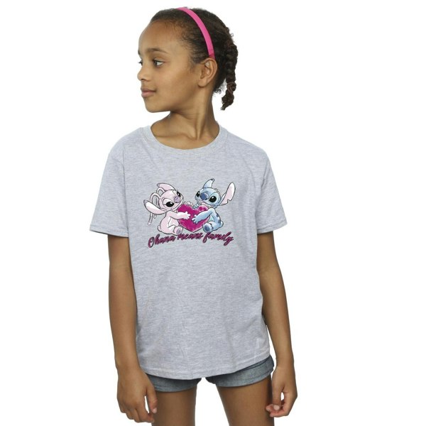 Disney Girls Lilo And Stitch Ohana Heart With Angel Cotton T-Shirt - Sports Grey