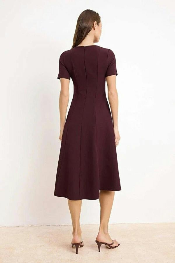 Round Neck Short Sleeve Fit and Flare Midi Dress