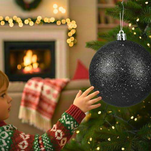 2cm Black Glitter Christmas Bauble for Tree and Home Decor, Shimmering PVC Festive Hanging Ornament image 8