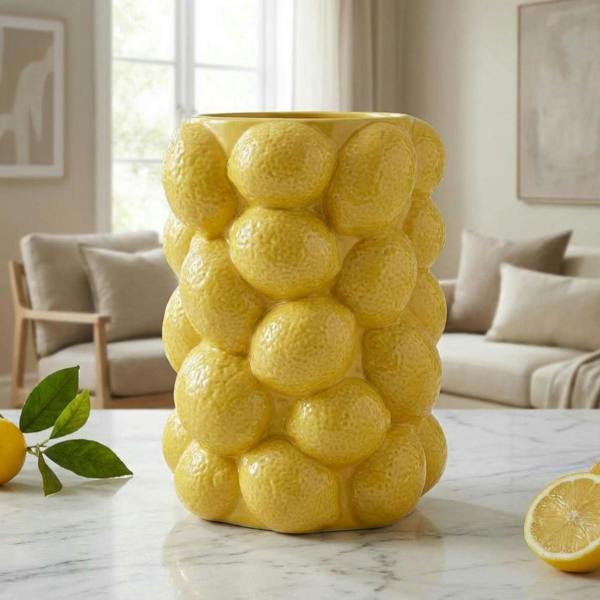 Garden Greatness Zesty Abstract 3D Lemon Vase