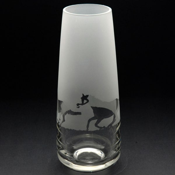 Glyptic Glass Art Galloping Horse Glass Bud Vase - Hand Etched/Engraved Gift