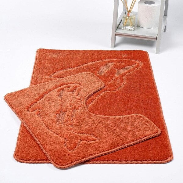 Night Zone Dolphin 2 Piece Bath Mat & Pedestal Set – Non-Slip Absorbent Bathroom Rug Set - Terracotta