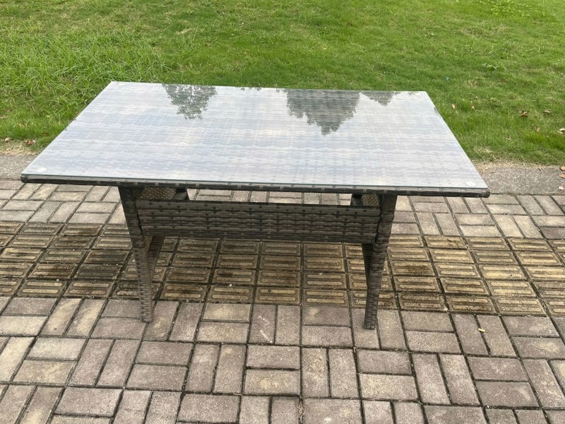 Fimous 9 Seater Garden Rattan Furniture Dining Table Sofa Set Indoor Outdoor with 2 Reclining Chairs 2 Side Tables 2 Small Footstools Dark Grey Mixed
