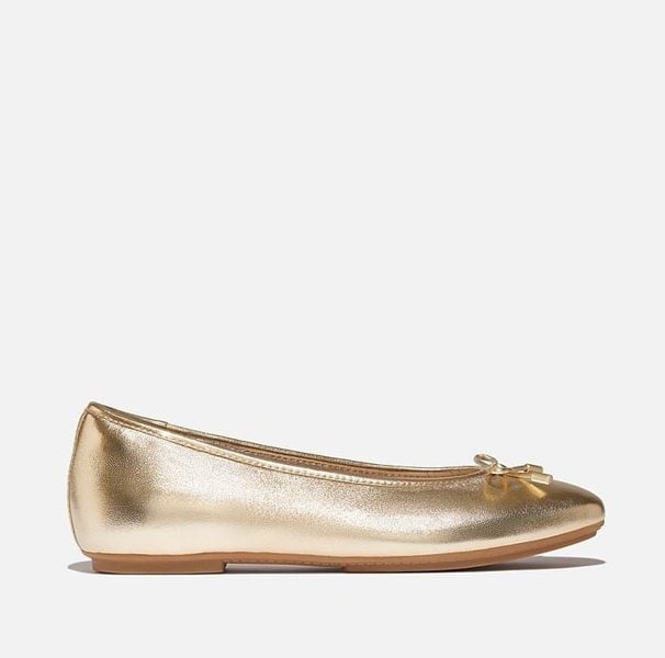FitFlop Delicato Metallic Leather Women's Platino Ballet Flats