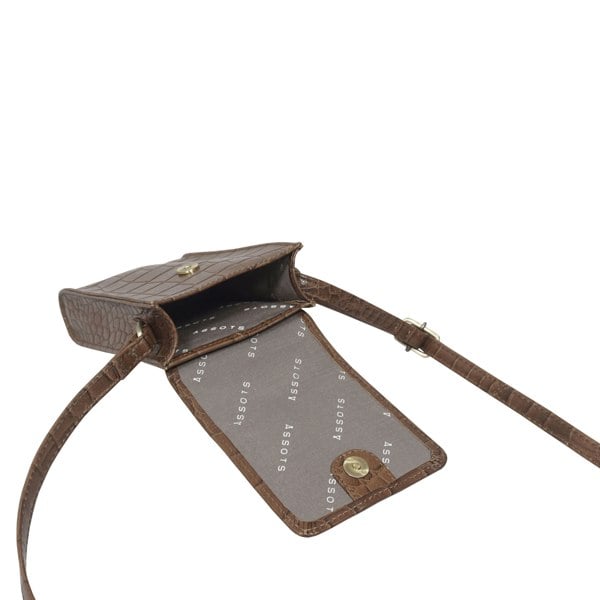 Assots London 'TRACY' Tan Croc Real Leather Crossbody Phone Bag