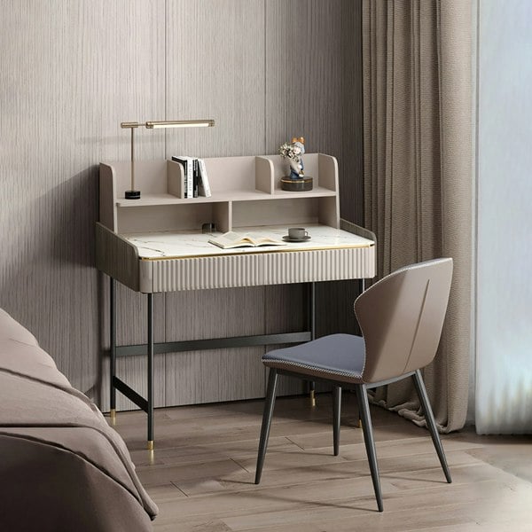 Mateo Office Desk With Drawers, With Shelves-Weilai Concept-Weilai Concept