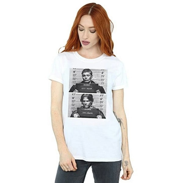 Supernatural Womens Winchester Mugshot Cotton Boyfriend T-Shirt - White