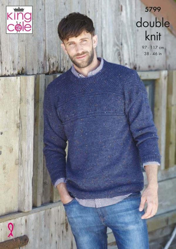 King Cole Homespun DK Knitting Pattern 5799, Sweaters for Men, 38 - 46 Inches