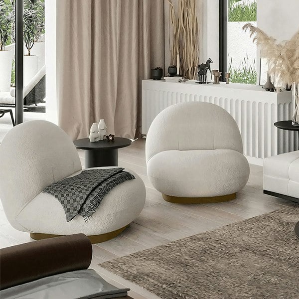 Weilai Concept Gubi Pacha Swivel Accent Chair, Boucle With Gold Base