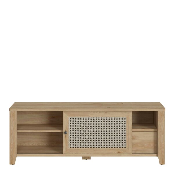Wyld Haus Monza Natural Oak Wood and Rattan 1 Door 1 Drawer TV Unit