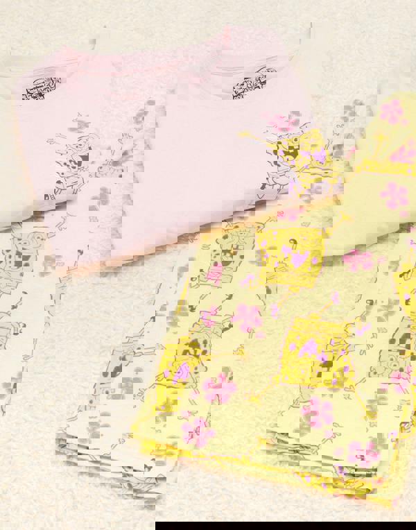 SpongeBob SquarePants Womens Pink Character Short Sleeve Long Leg Pyjama Set