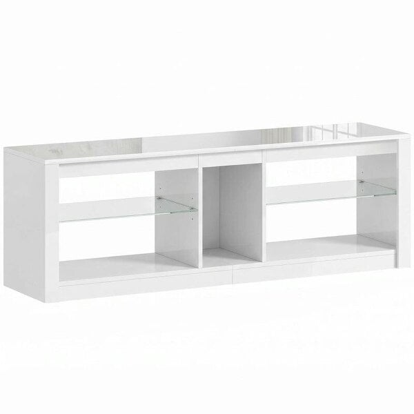 TV Stand Cabinet with LED Lights and Remote Control for TVs up to 65", Entertainment Centre with Storage Shelves, White