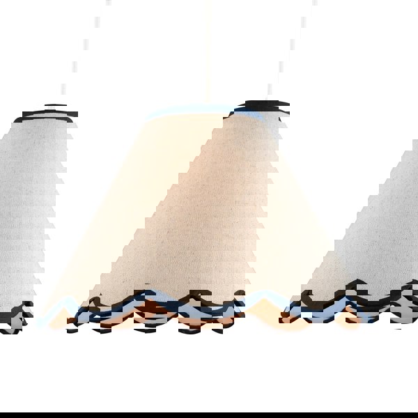 Scallop Edge Natural Textured Linen Coolie Lamp Shade with Navy Trims Image 4