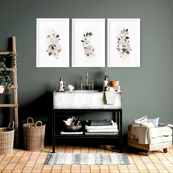 Bathroom prints framed | set of 3 wall art prints