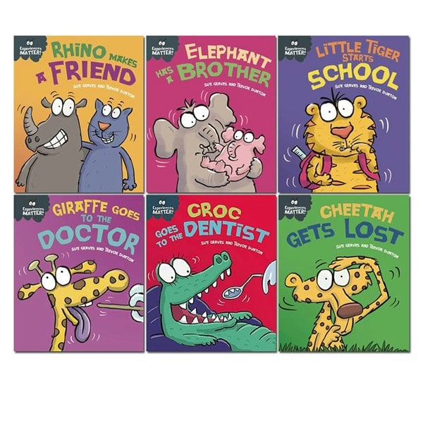 Sue Graves Experiences Matter 6 Books Set Giraffe, Rhino, Elephant, Little Tiger, Croc, Cheetah