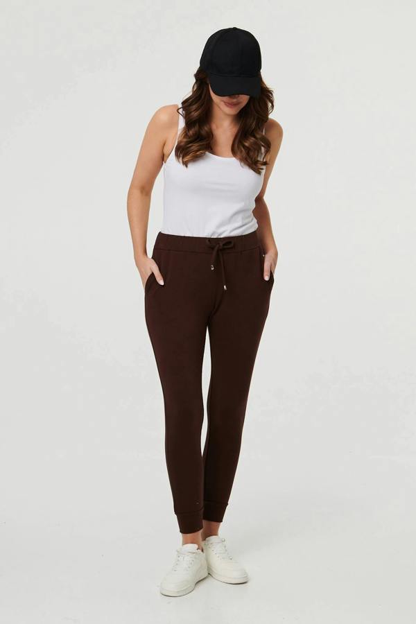 Brown | Adjustable Drawstring Waist Slim Joggers
