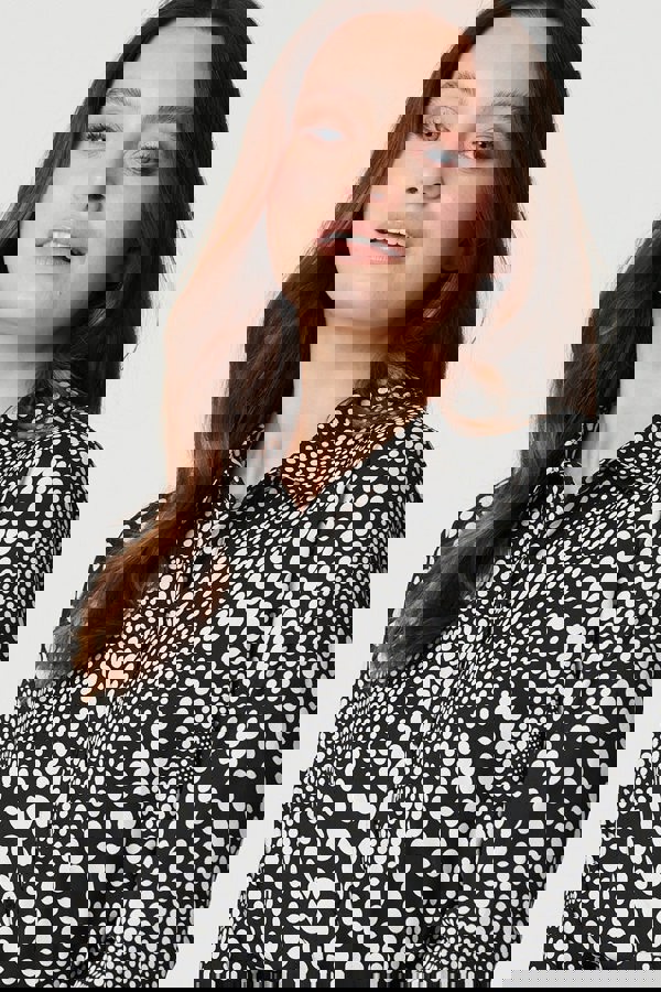 Black | Dotty Print 3/4 Sleeve Shirt Dress