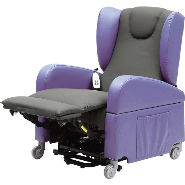 Dual Motor Rise and Recline Lounge Chair - Wipe Clean PU Fabric Black and Purple Loops