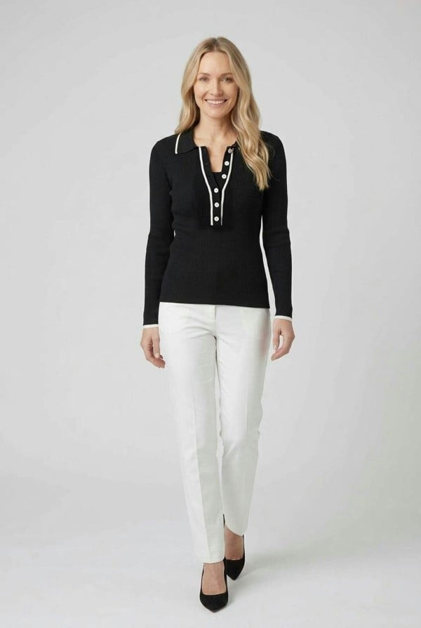 Izabel London Contrast Trim Buttoned Knit Polo Shirt