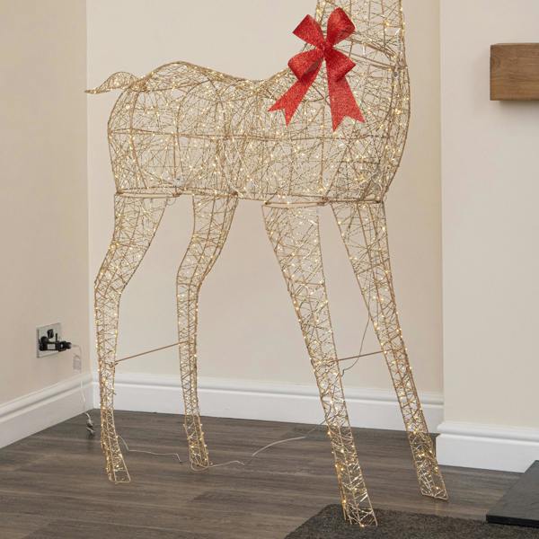Samuel Alexander 2m Light up Gold Twist Standing Christmas Stag 1000 Warm White LEDs