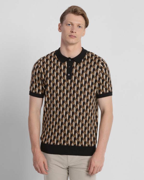 Steel & Jelly Geometric Jacquard Short Sleeve Polo Shirt