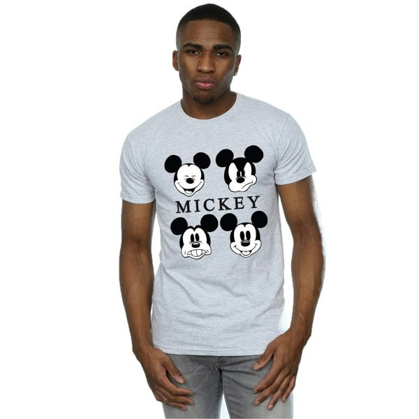 Disney Mens Four Heads Mickey Mouse Cotton T-Shirt - Sports Grey