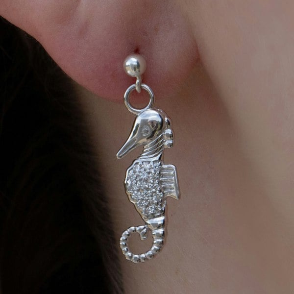 Mylee London Sterling Silver Crystal Seahorse Earrings