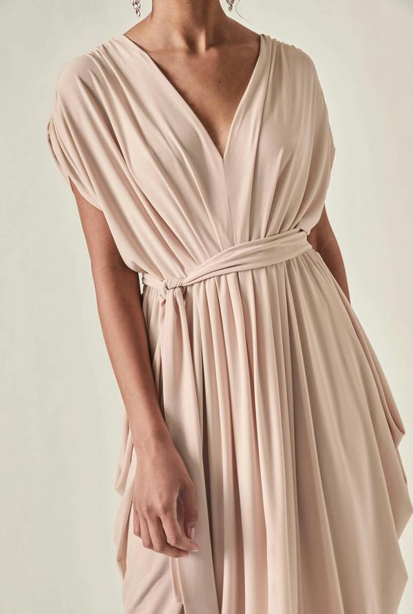 James Lakeland Draped Open-Back Midi Dress – Taupe
